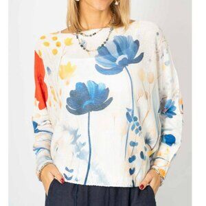NWT Look Mode Italian Floral Batwing Sweater – Blue & Sunset Bloom